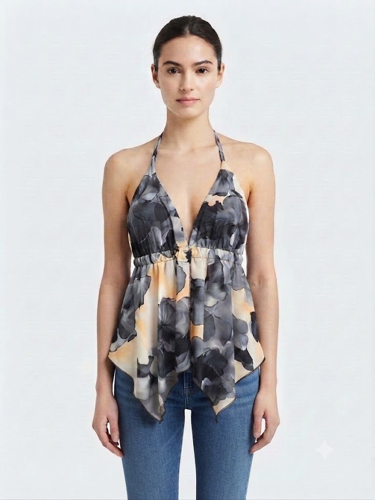 Floral Halter Tie - Back Top